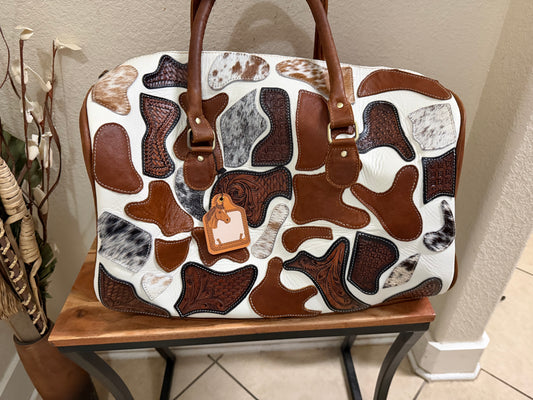 Brown camo leather duffle bag