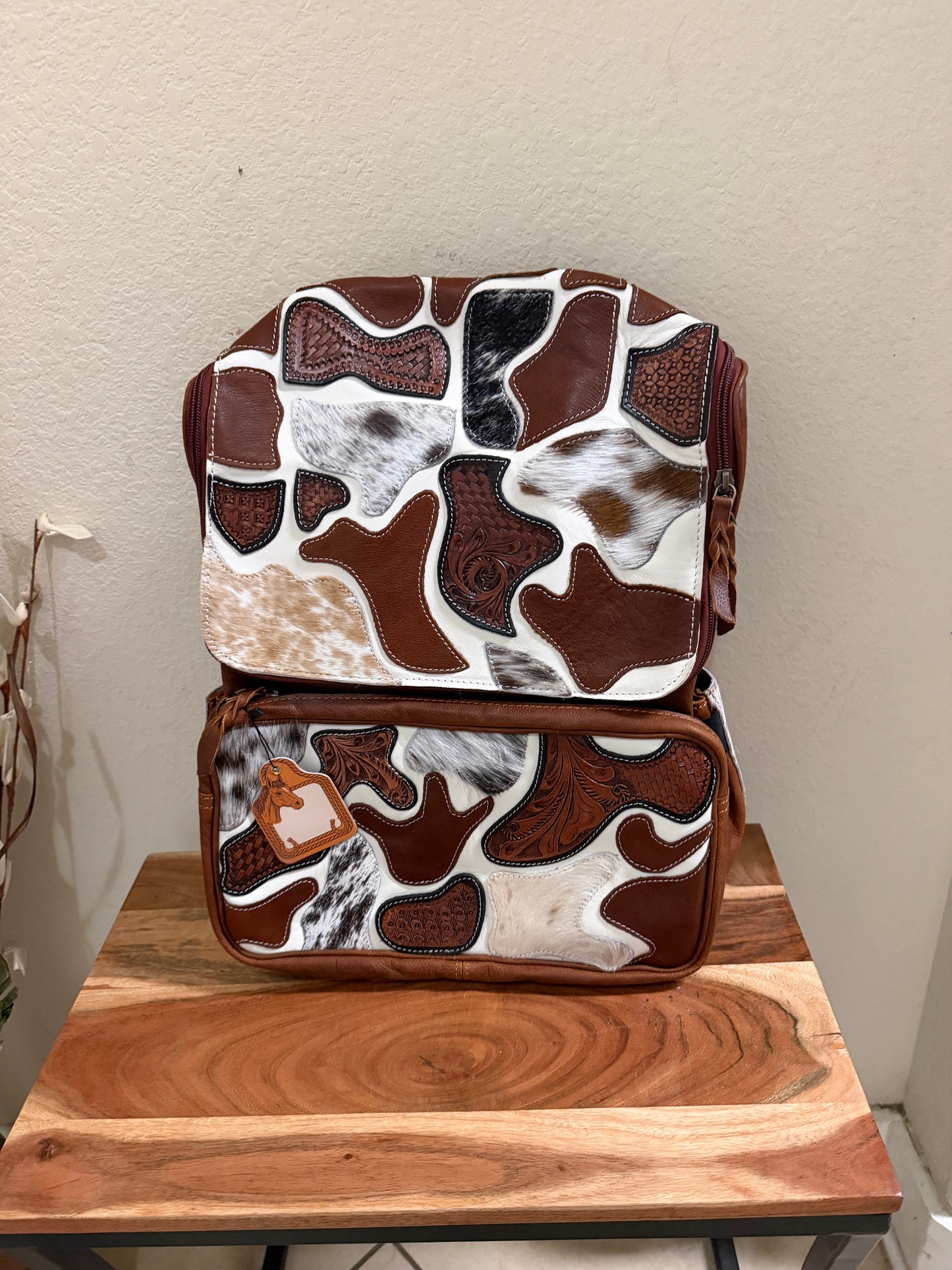 Brown camo leather backpack