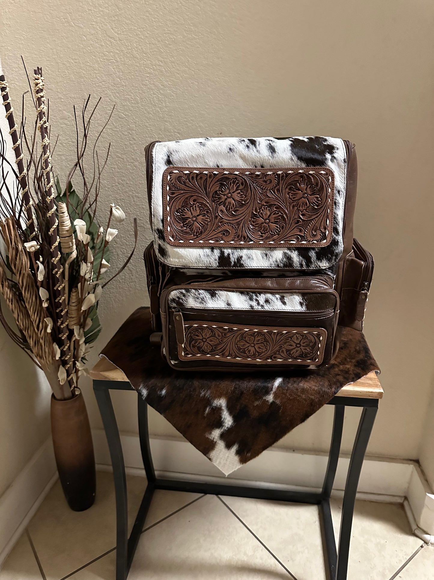 Tooled leather and black/white cowhide Ironing Board Productions