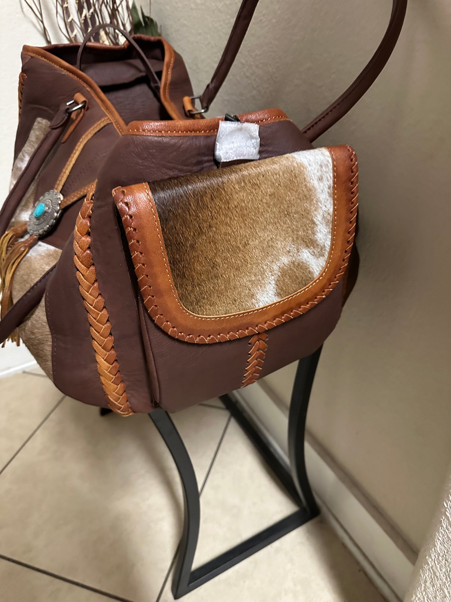 Beautiful cowhide and leather XL duffle bag