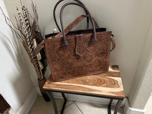 Tooled leather computer bag